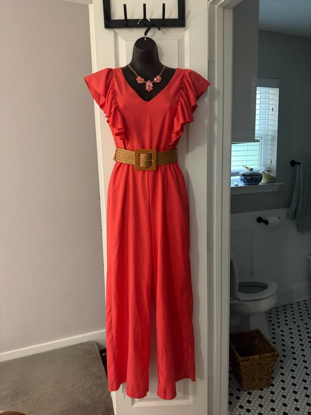 Adorable jumpsuit. Love this orange! Comes complete with brand new J Crew neckla
